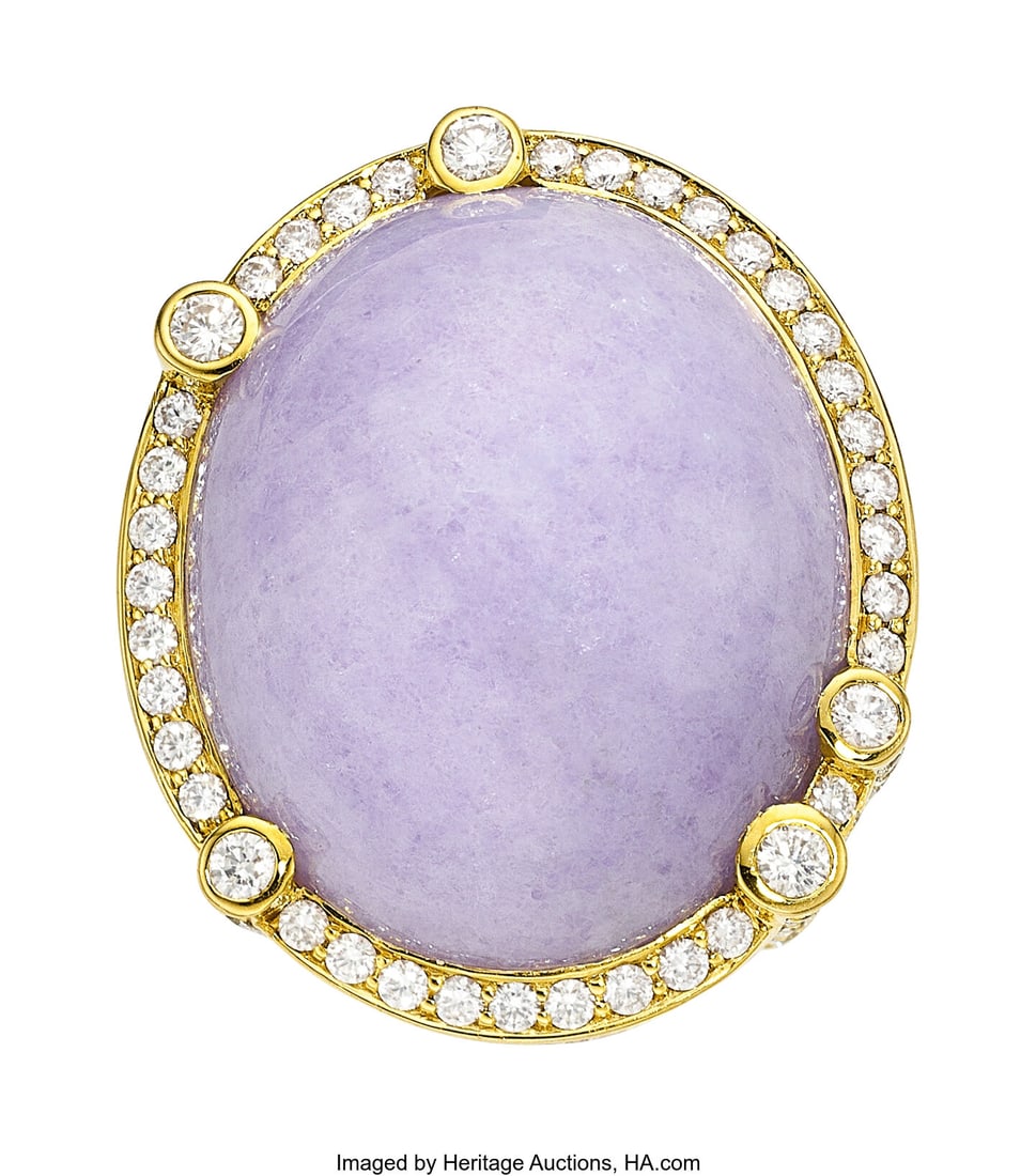 Nini Lavender Jadeite Jade, Diamond, Gold Ring (1 of 6)