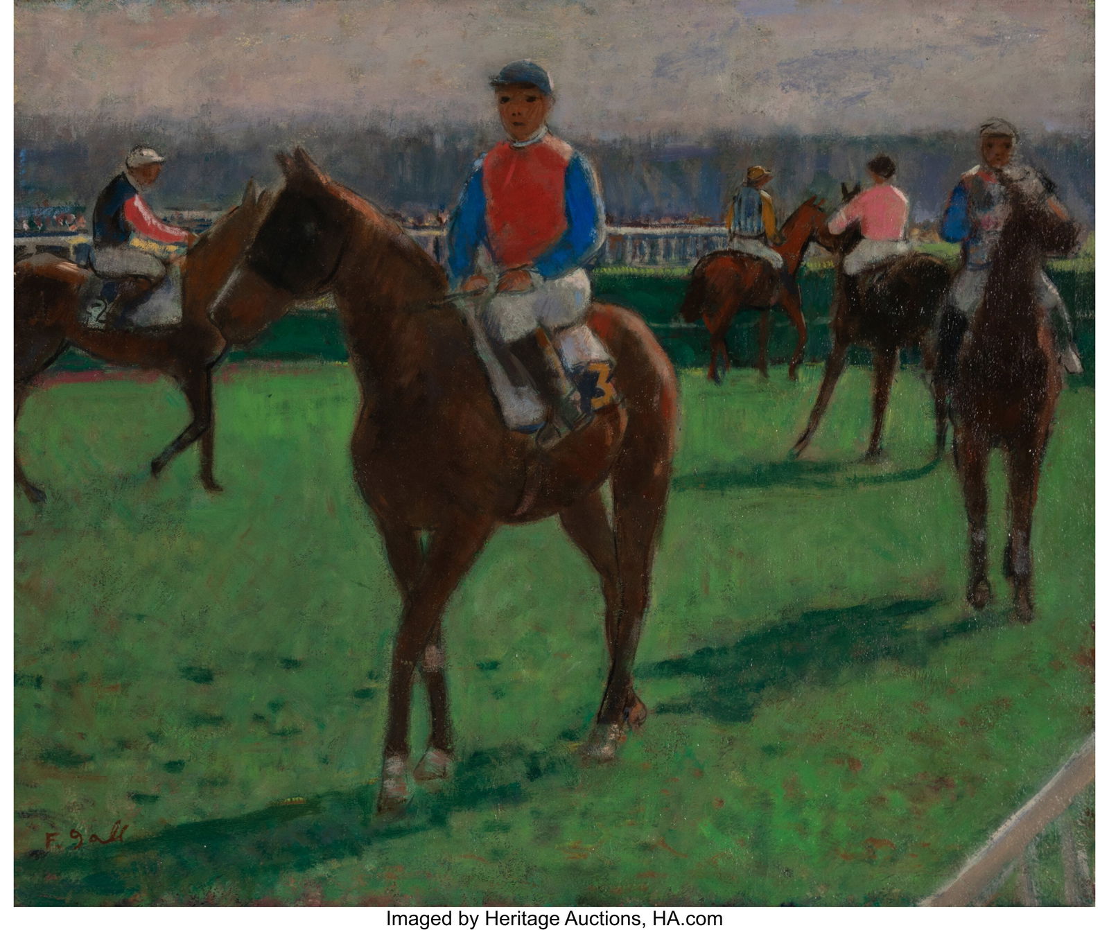 François Gall (French, 1912-1987) Longchamp Oil: François Gall (French, 1912-1987) Longchamp Oil on canvas 15 x 18-1/4 inches (38.1 x 46.4 cm) Signed lower left: Gall Signed and titled on the