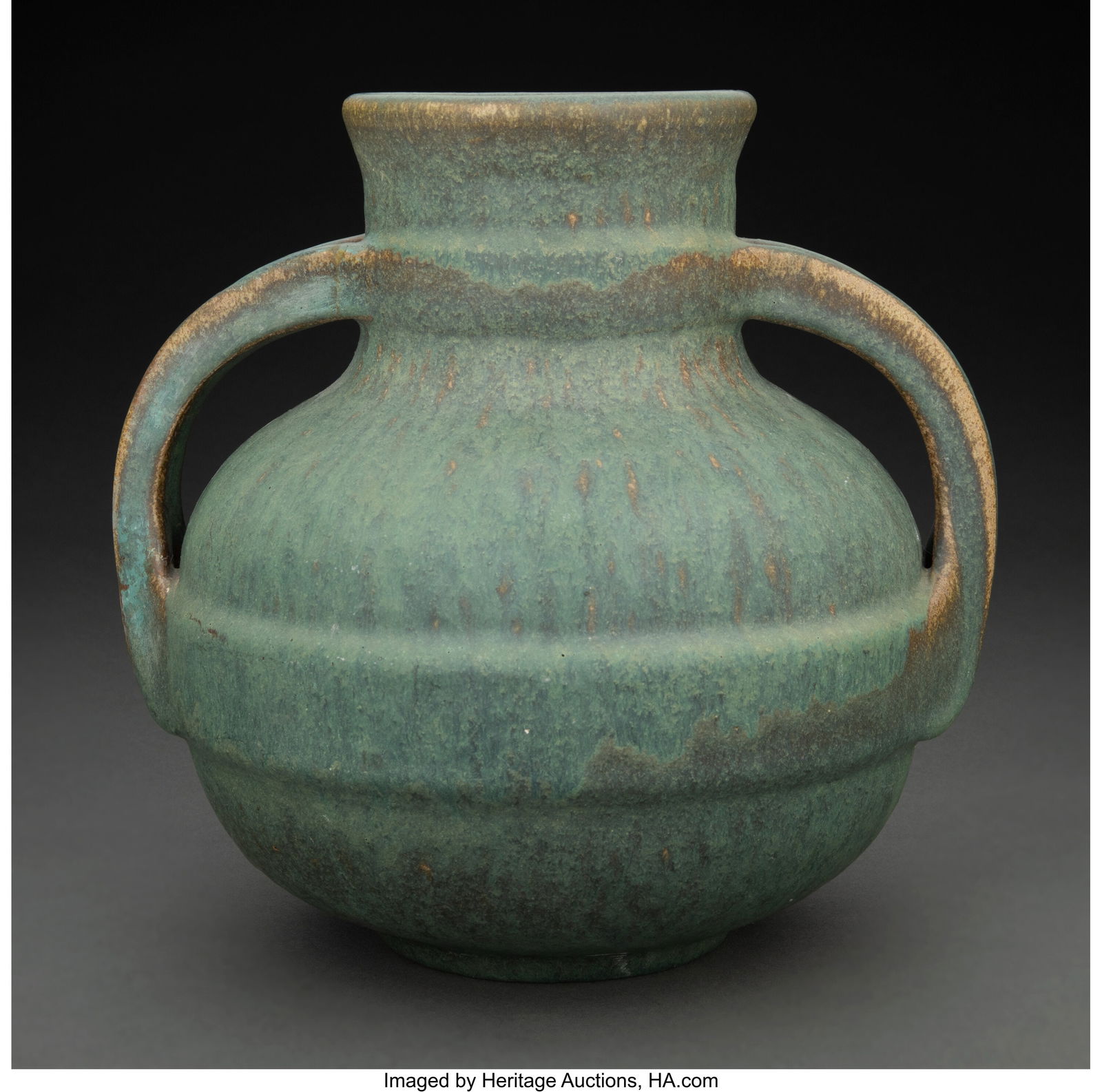 Fulper Pottery Matte Green Glazed Two-Handled Va (1 of 4)