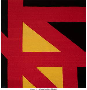 27055: Pierre Clerk (Canadian, b. 1928) Yellow Red Blac: Pierre Clerk (Canadian, b. 1928) Yellow Red Black #8, circa 1975 Wool tapestry 70-1/4 x 68-1/4 inches (178.4 x 173.4 cm) (work&com