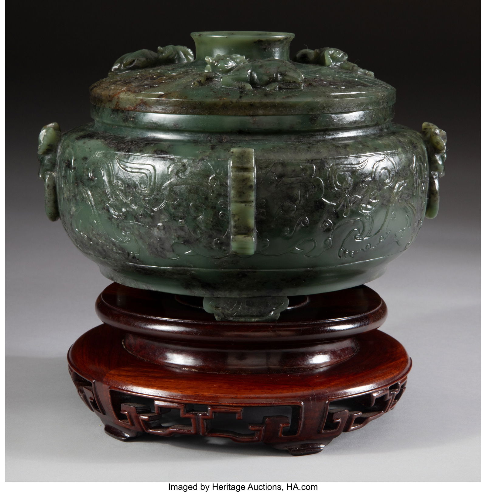 A Chinese Spinach Jade Covered Tripod Censer 5-1 (1 of 4)