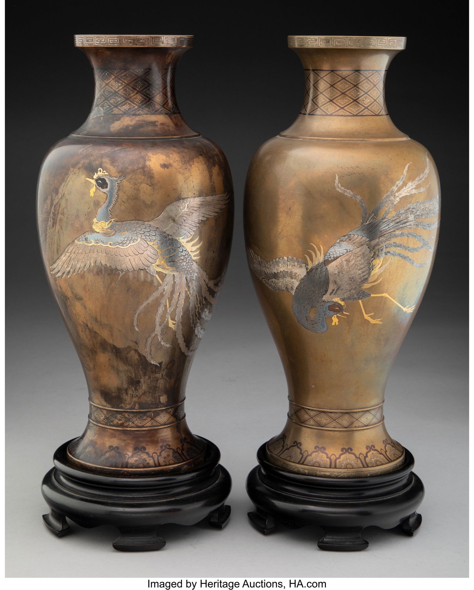 A Pair of Japanese Mixed Metal Phoenix Vases  13 (1 of 2)