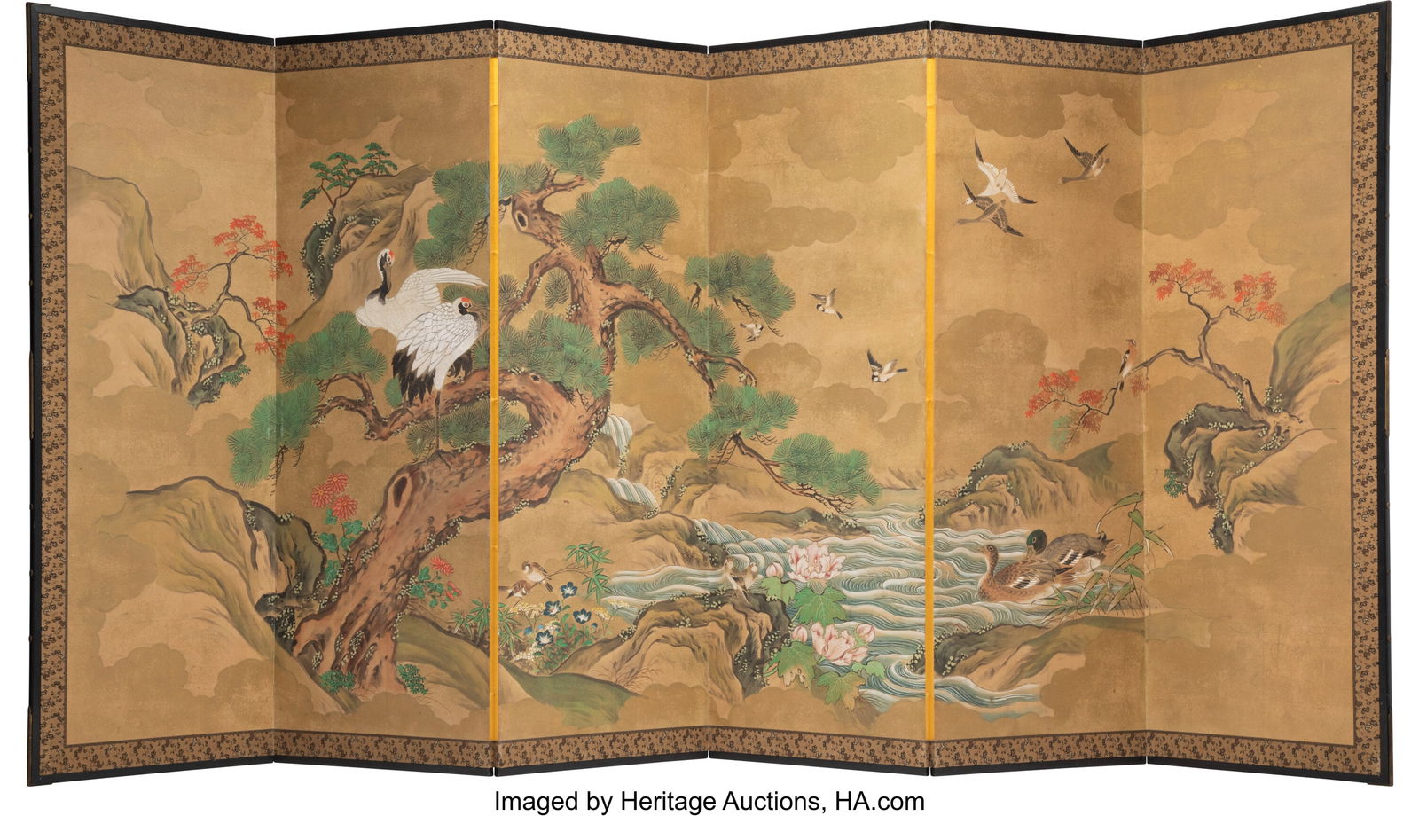 A Japanese Six-Panel Folding Screen, late 19th-e (1 of 2)