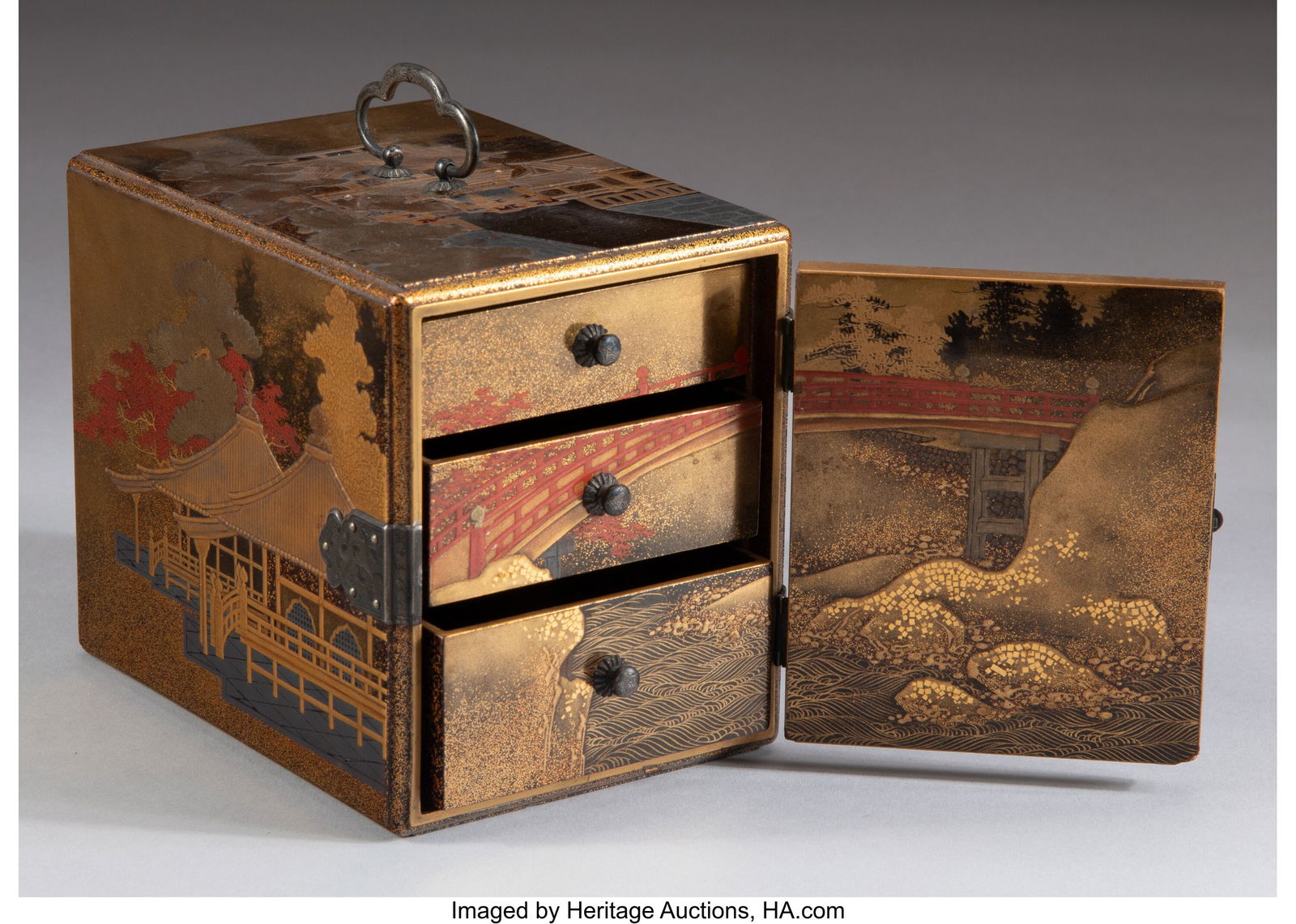 A Japanese Gilt and Lacquer Three-Drawer Jewelry (1 of 4)