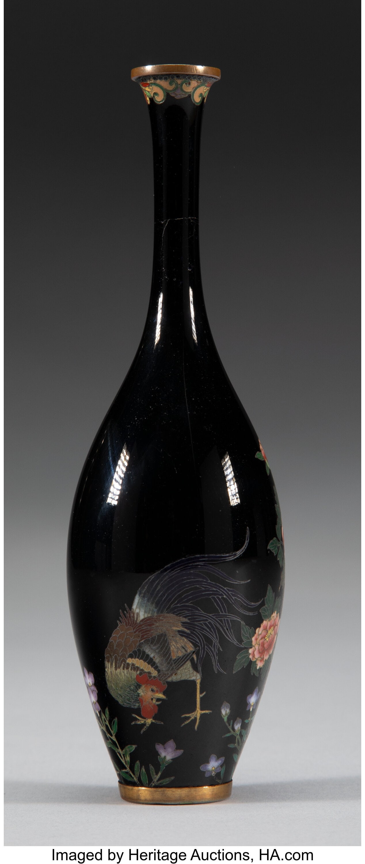 A Japanese Cloisonne Black-Ground Long Neck Vase (1 of 4)