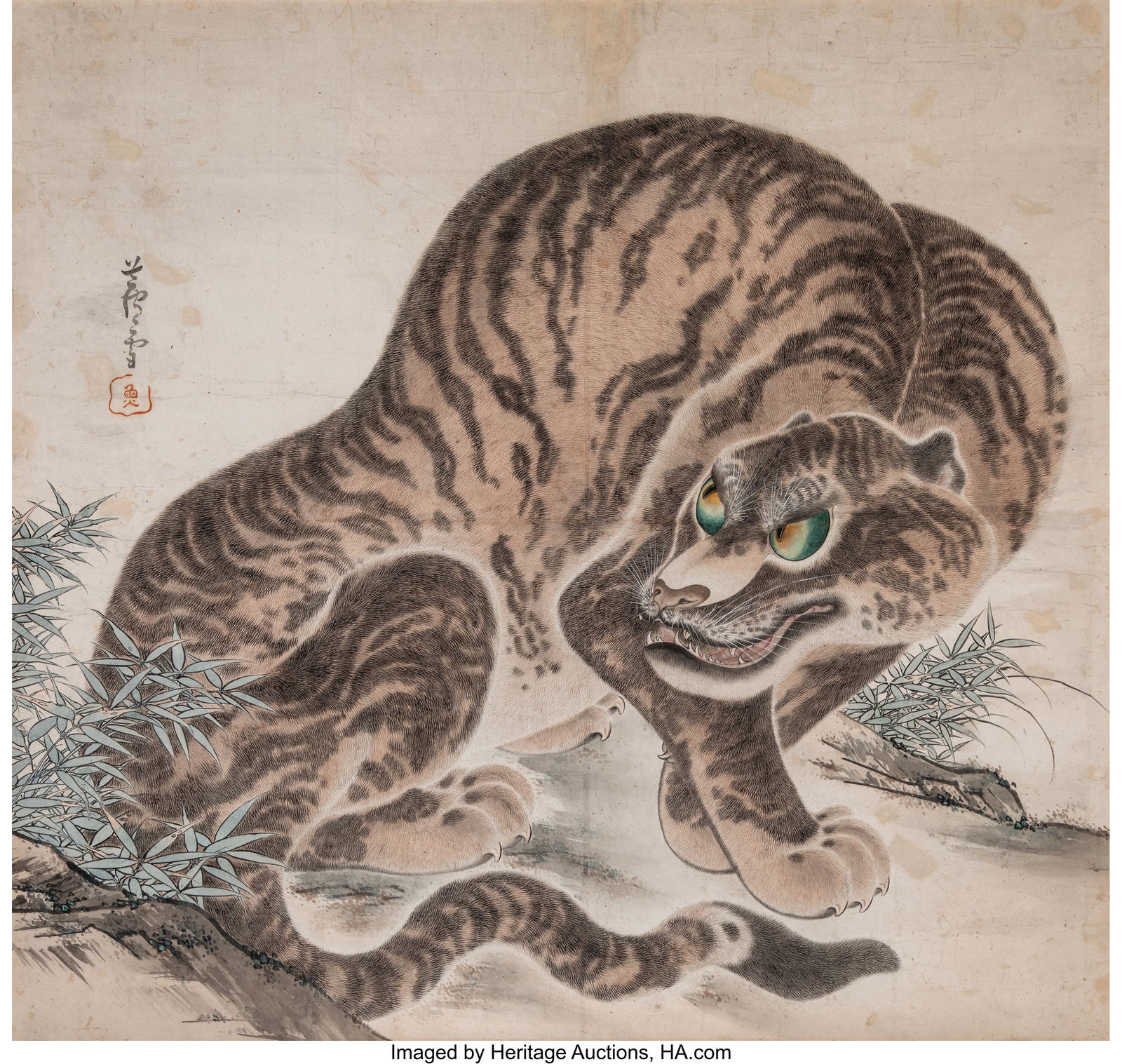 After Nagasawa Rosetsu (Japanese, 1754-1799) Tig: After Nagasawa Rosetsu (Japanese, 1754-1799) Tiger Ink and color on paper 64-3/8 x 68-1/2 inches (163.5 x 174.0 cm) (framed) Signed and with o