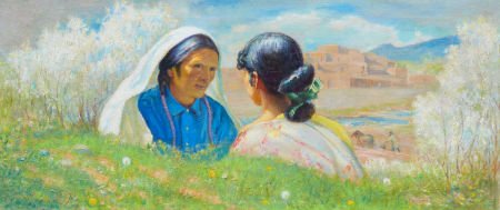 BERT GEER PHILLIPS (American, 1868-1956) Springt: BERT GEER PHILLIPS (American, 1868-1956)Springtime in Taos PuebloOil on can