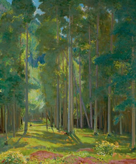 BERT GEER PHILLIPS (American, 1868-1956) Afterno: BERT GEER PHILLIPS (American, 1868-1956)Afternoon in the AspensOil on canva