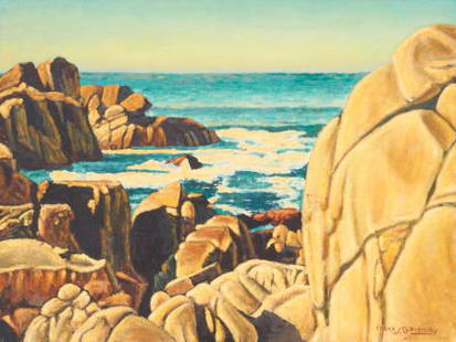 FRANK J. GAVENCKY (American, 1888-1968) Pacific: FRANK J. GAVENCKY (American, 1888-1968)Pacific Grove CoastlineOil on masoni