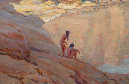 MAYNARD DIXON (American, 1875-1946) Desert Pool,: MAYNARD DIXON (American, 1875-1946)Desert Pool, 1916Oil on canvas9 x 14