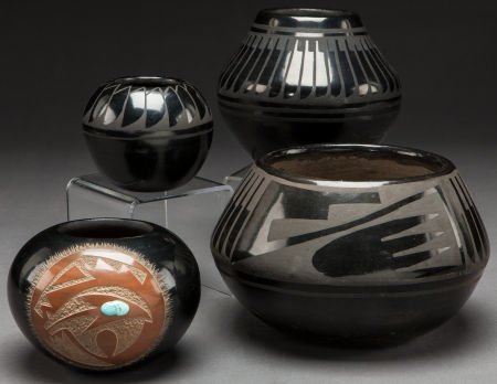 FOUR SAN ILDEFONSO BLACKWARE JARS Various Artist: FOUR SAN ILDEFONSO BLACKWARE JARSVarious Artistsc. 1950 - 1975 the first