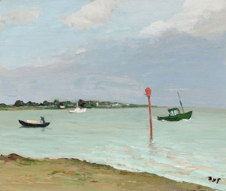 MARCEL DYF (French, 1899-1985) Pecheurs Et Voili: MARCEL DYF (French, 1899-1985)Pecheurs Et Voiliers Dans La BaieOil on canva