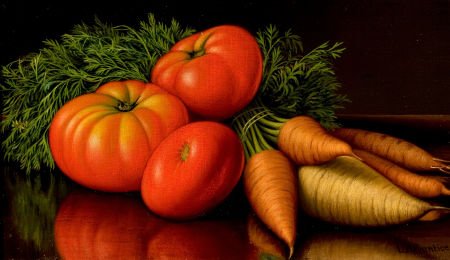 LEVI WELLS PRENTICE (American, 1851-1935) Still: LEVI WELLS PRENTICE (American, 1851-1935)Still Life with Tomatoes and Carrots