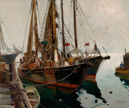 ANTHONY THIEME (American, 1888-1954) Two Fishing: ANTHONY THIEME (American, 1888-1954)Two Fishing BoatsOil on canvas30 x