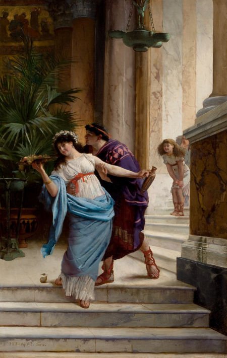 EDWIN HOWLAND BLASHFIELD (American, 1848-1936) T: EDWIN HOWLAND BLASHFIELD (American, 1848-1936) The Lover's Advance Oil on can