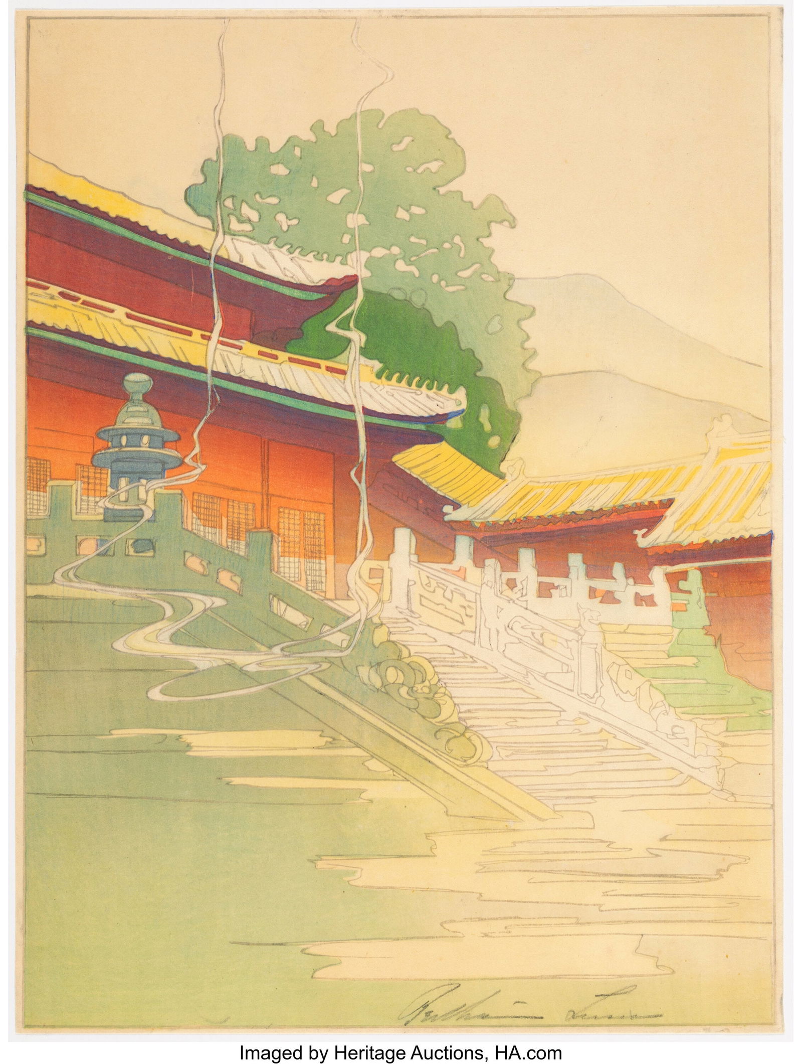 Bertha Lum (American, 1879-1954) Tan Shi Sou, Wh: Bertha Lum (American, 1879-1954) Tan Shi Sou, White Snake Temple, 1924 Woodblock print 14-1/8 x 10-5/8 inches (35.9 x 27.0 cm) (sheet&c