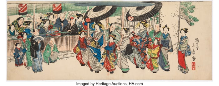 61050&colon; Japanese School &lpar;19th-20th Century&rpar; Six Long Sur