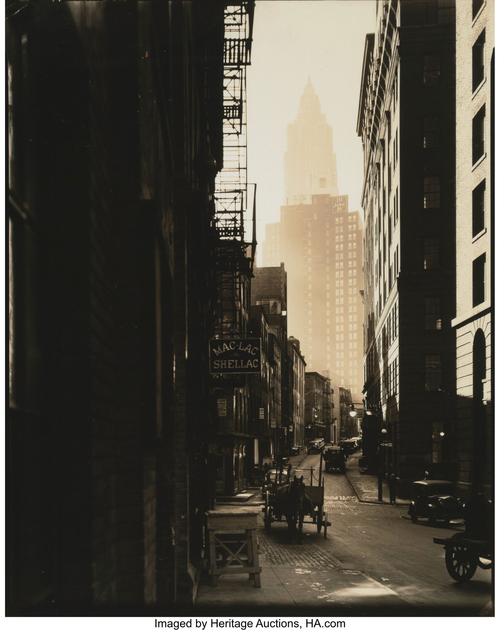 Berenice Abbott (American, 1898-1991) Cliff and: Berenice Abbott (American, 1898-1991) Cliff and Ferry Streets, Manhattan, November 29th (from Changing New York), 1935 Gelatin silver print 10 x 8 inches &l