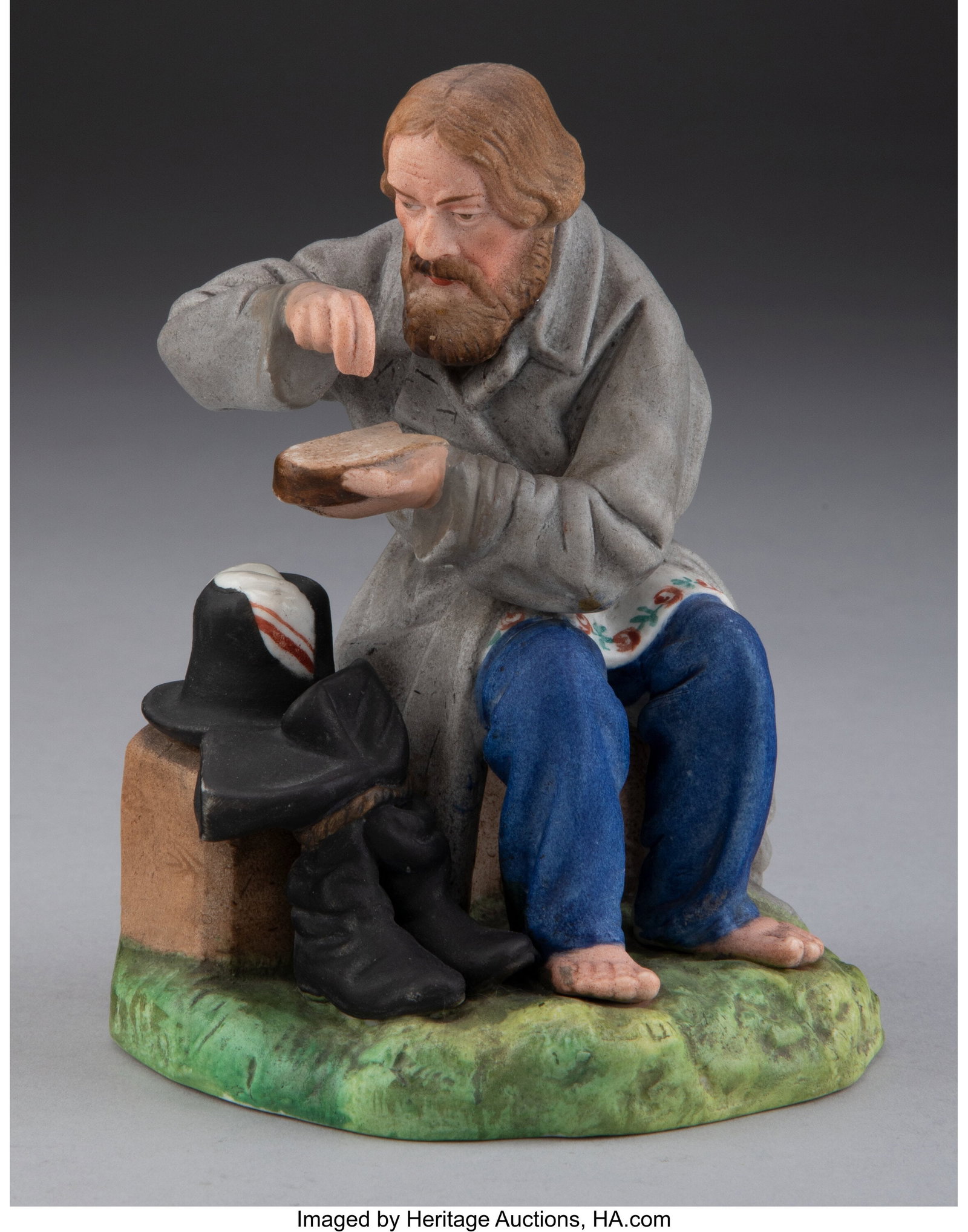 A Gardner Porcelain Factory Figure: A Man Saltin: A Gardner Porcelain Factory Figure: A Man Salting Bread, Verbilki, 19th century Marks: (impressed model number 158) 5-1/8 x 3-5/8 x 3-1/2 inches (13.0 x 9.2 x 8.9 cm) Property from the Nelkin Collecti