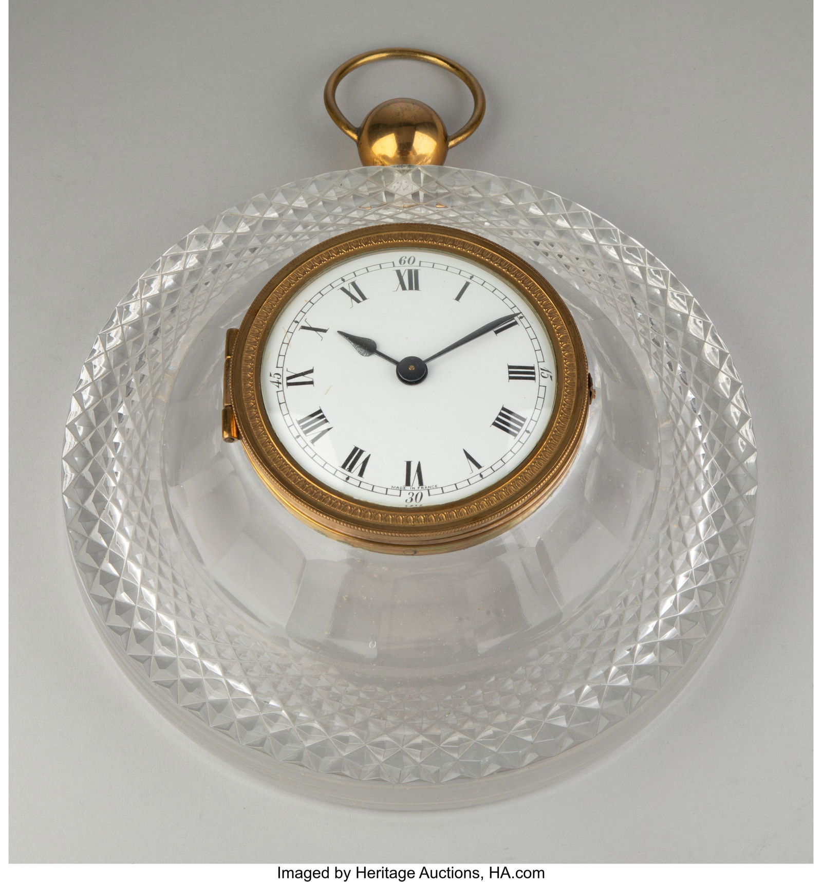 A Charles Hour Glass and Brass Wall Clock, early: A Charles Hour Glass and Brass Wall Clock, early 20th century Marks to movement: 8, CH. HOUR, FRANCE Marks to dial: MADE IN FRANCE 11 x 8-1/4 x 4 inches (