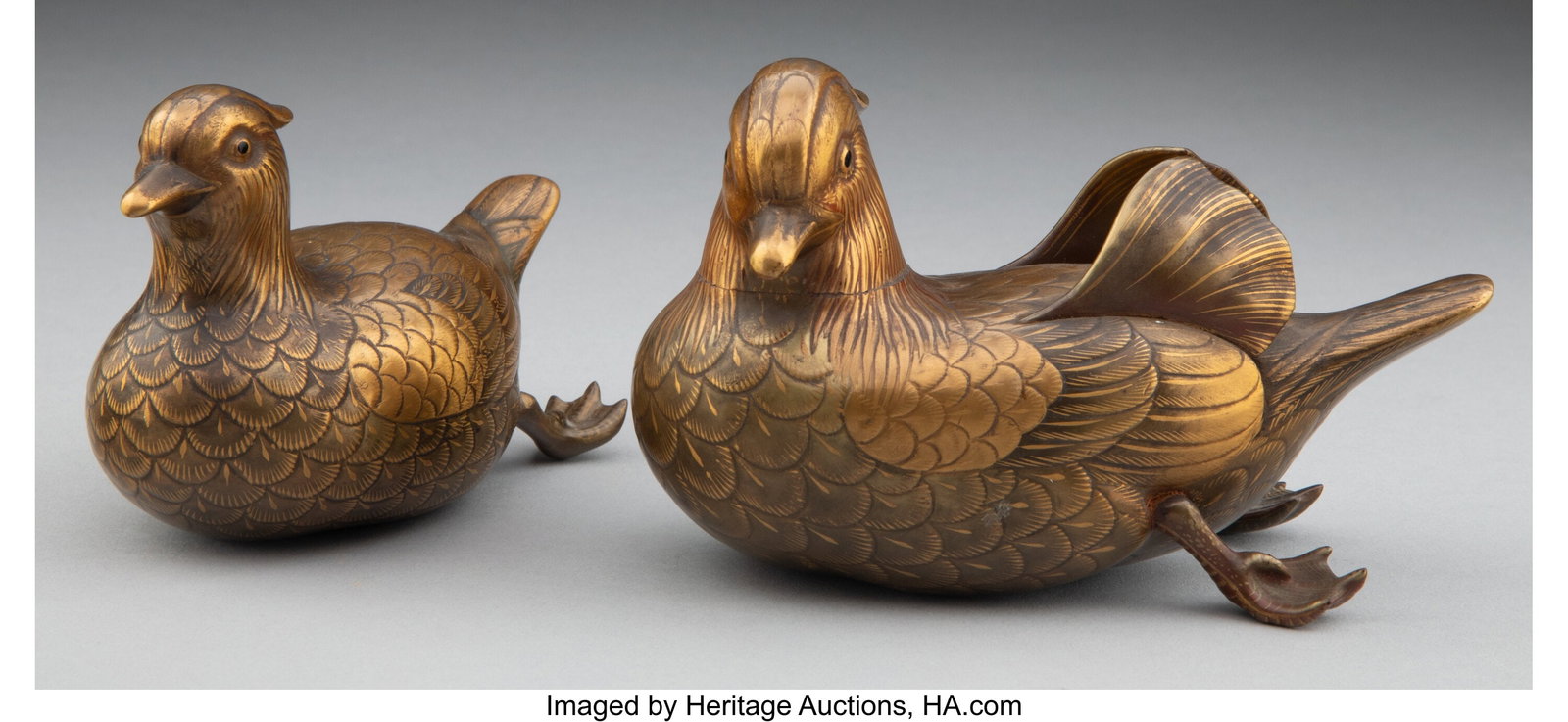 A Pair of Japanese Lacquered Mandarin Duck Figur: A Pair of Japanese Lacquered Mandarin Duck Figurines 3-1/8 x 5-1/4 x 2-3/8 inches (7.9 x 13.3 x 5.9 cm) (largest) Property from the Nelkin Collecti