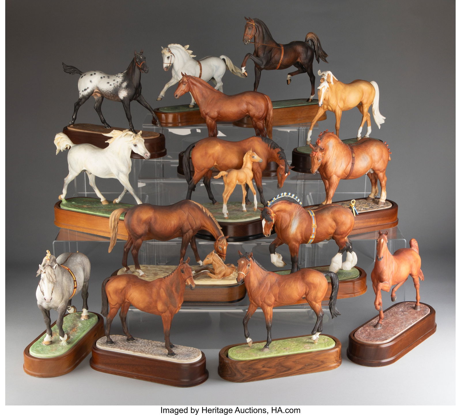 A Group of Fourteen Royal Worcester Porcelain Ho: A Group of Fourteen Royal Worcester Porcelain Horse Figures, 1963-1975 Modeled by Doris Lindner Marks: (Royal Worcester mark) 9-1/2 x 10-1/2 x 3-3/8 inches (24&p