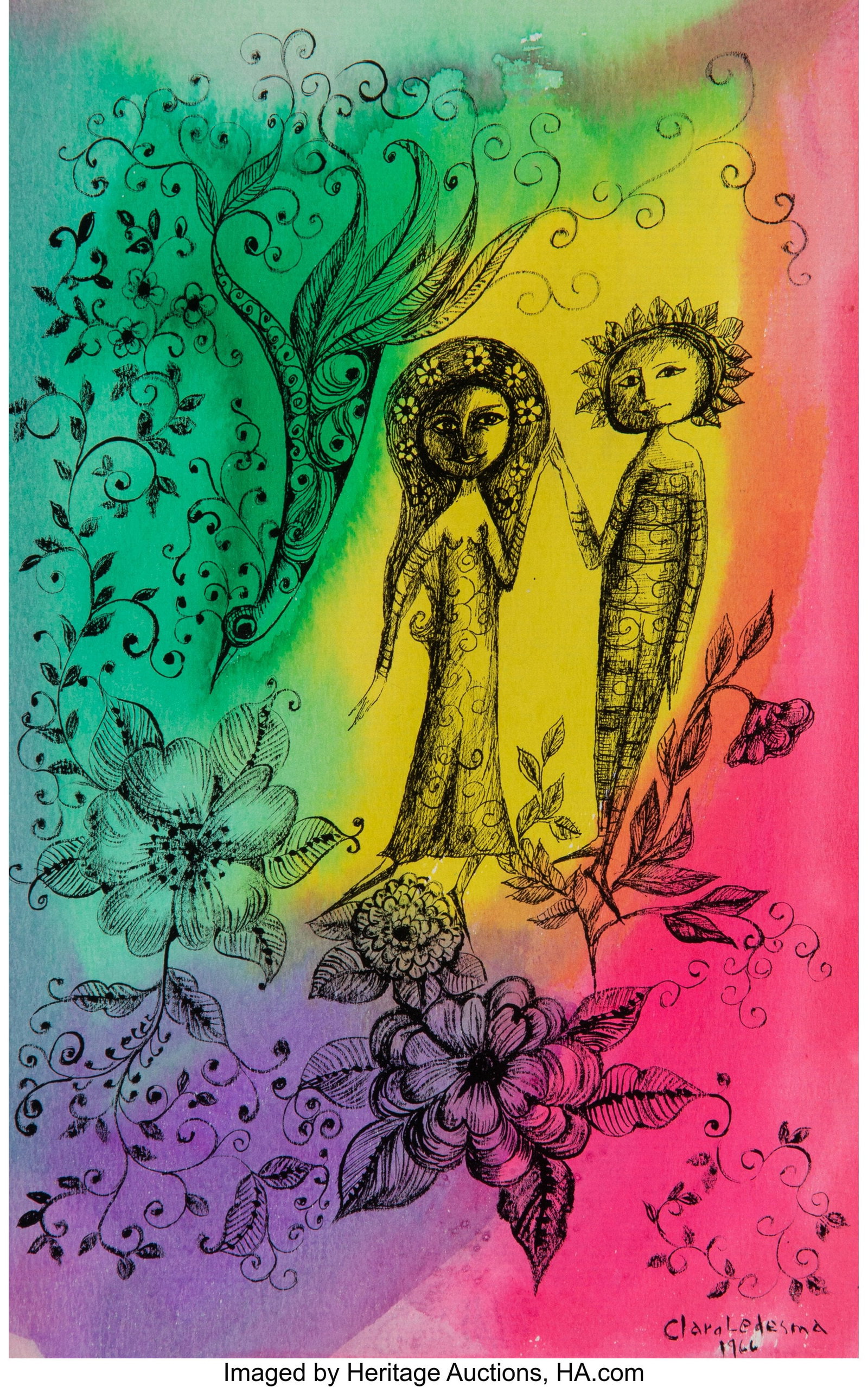 Clara Ledesma Terrazas (Dominican, 1924-1999) Gr: Clara Ledesma Terrazas (Dominican, 1924-1999) Group of Eight Works, 1966-67 Ink and watercolor on paper 11-1/8 x 7-3/8 inches (28.3 x 18.7 cm) (sheet, largest) Each signed and dated along lower edge: 