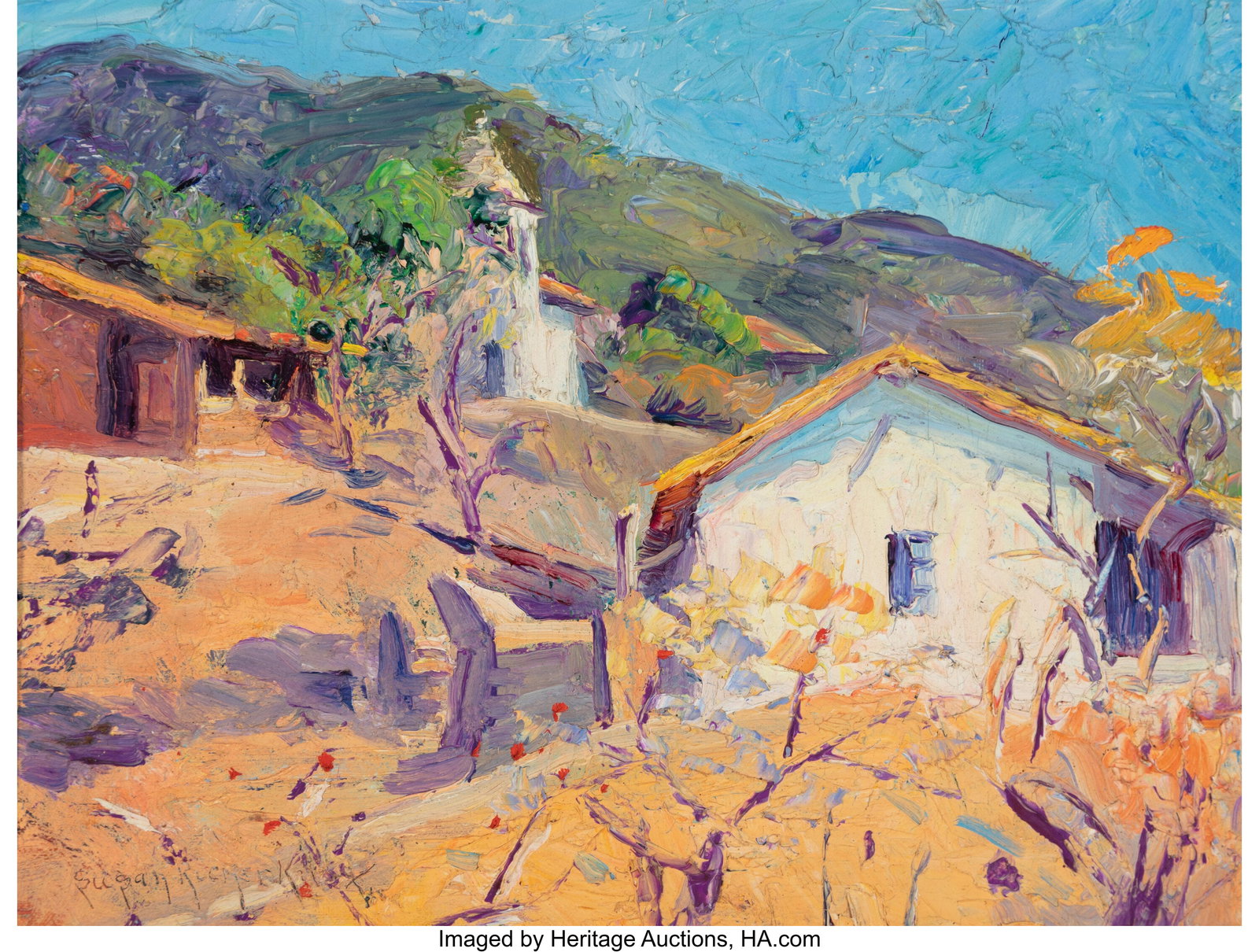 Susan Ricker Knox (American, 1874-1959) Hillside: Susan Ricker Knox (American, 1874-1959) Hillside, Taxco Oil on canvas laid on board 9 x 12 inches (22.9 x 30.5 cm) Signed lower left: Susan Ricker K
