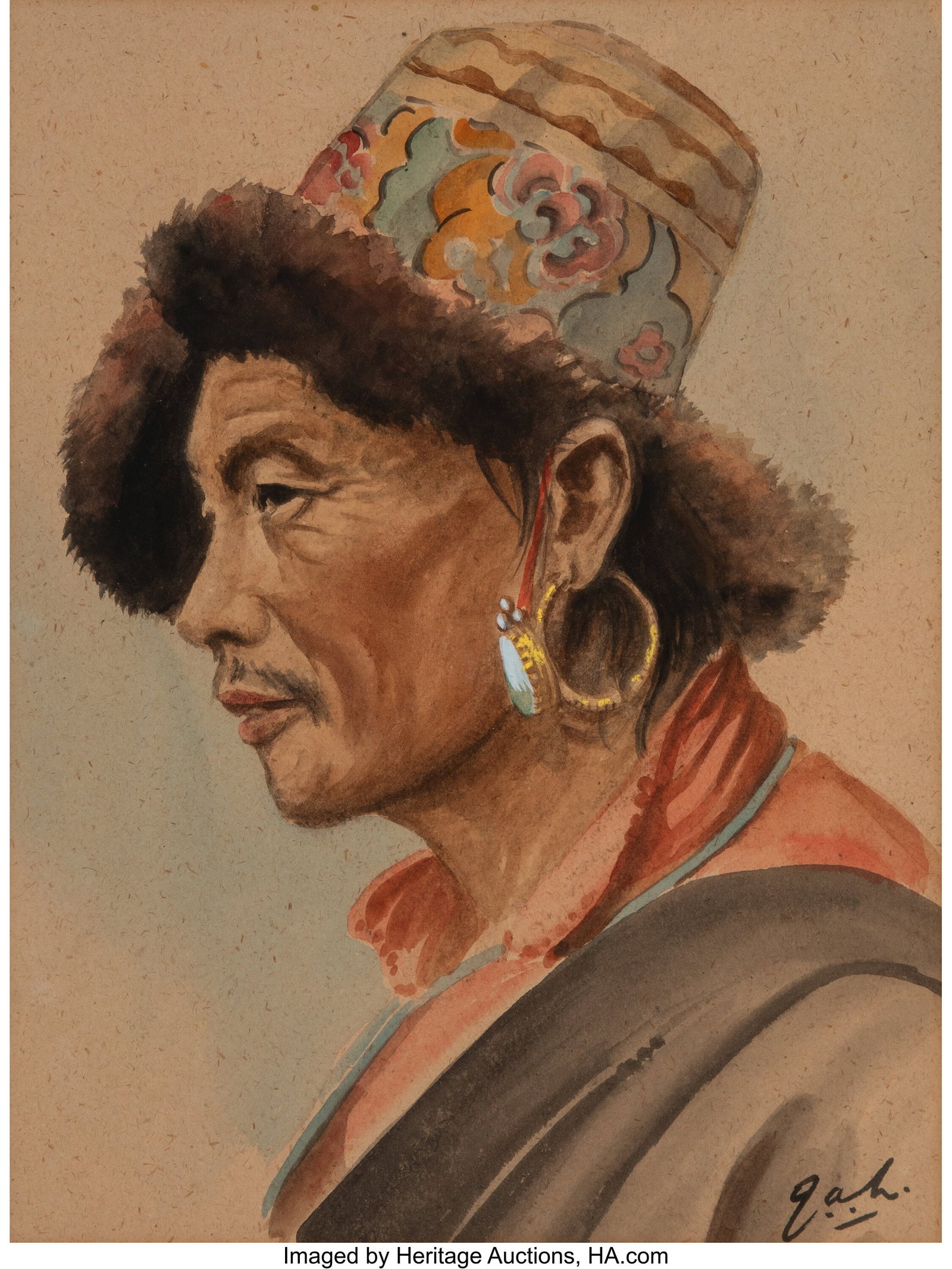 J. A. Hulbert (American, 1900-1979) Pair of Tibe: J. A. Hulbert (American, 1900-1979) Pair of Tibetan Portraits Watercolor on board, each 12 x 9 inches (30.5 x 22.9 cm) (sight, ea