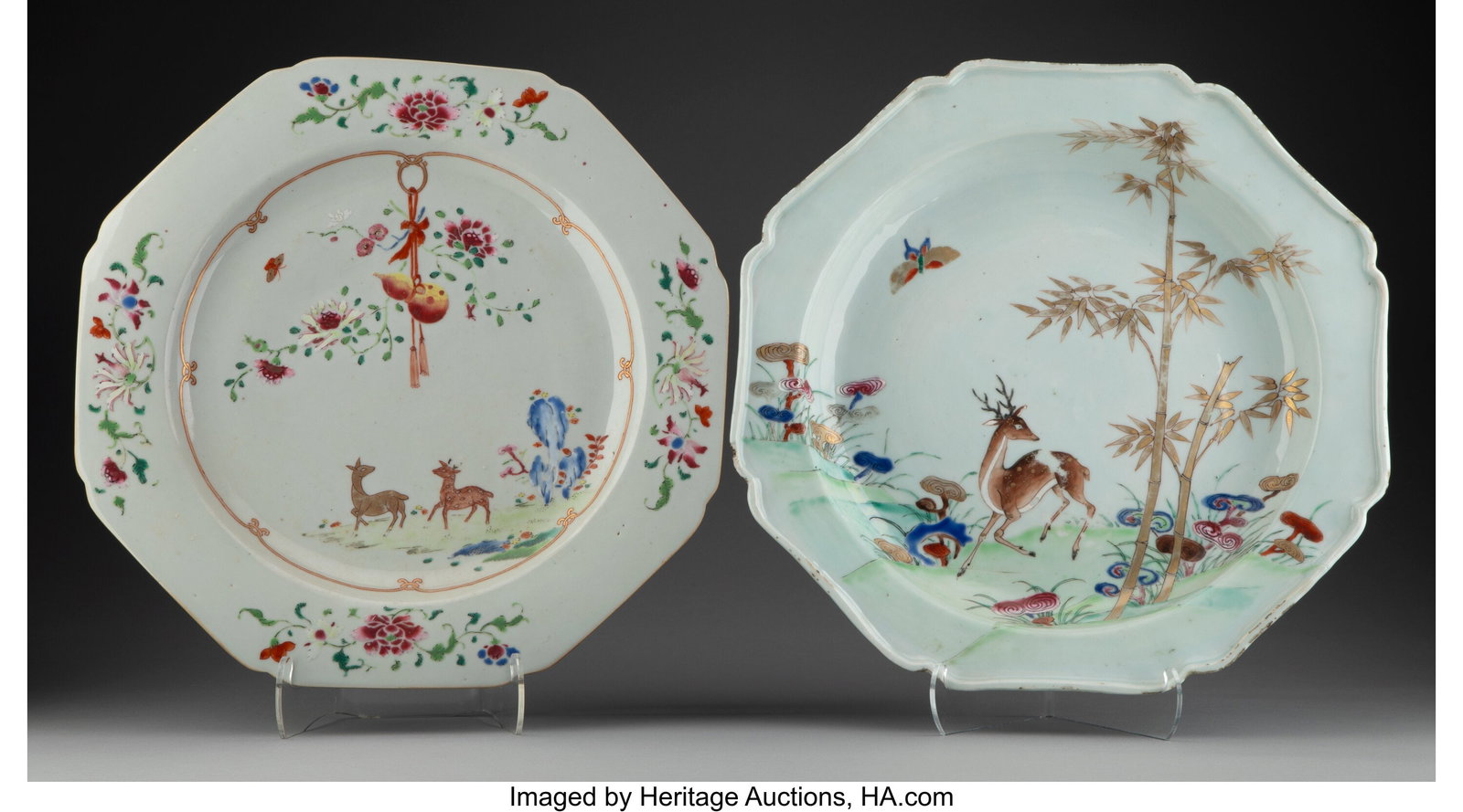 Two Chinese Export Famille Rose Octagonal Dishes: Two Chinese Export Famille Rose Octagonal Dishes 1-1/2 x 13 x 13 inches (3.8 x 33.0 x 33.0 cm) (tallest) Property from the Nelkin Collection HID03101062020