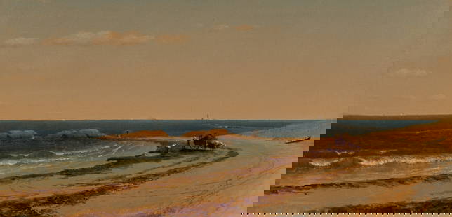 35004: Sanford Robinson Gifford (American, 1823-1880) T: Sanford Robinson Gifford (American, 1823-1880) The Beach at Cohasset, 1864 Oil on canvas 9-1/2 x 19-1/4 inches (24.1 x 48.9 cm) Signed, date