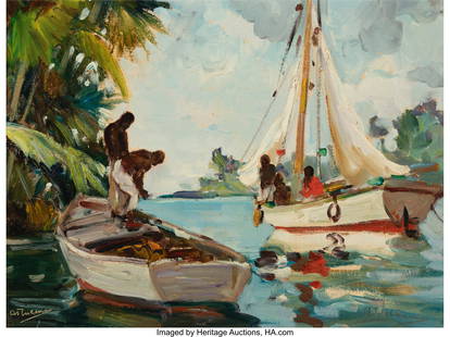 Anthony Thieme (American, 1888-1954) Spouge Dive: Anthony Thieme (American, 1888-1954) Spouge Divers Oil on canvasboard 16 x 12 inches (40.6 x 30.5 cm) Signed twice in lower corners: AThieme Property from