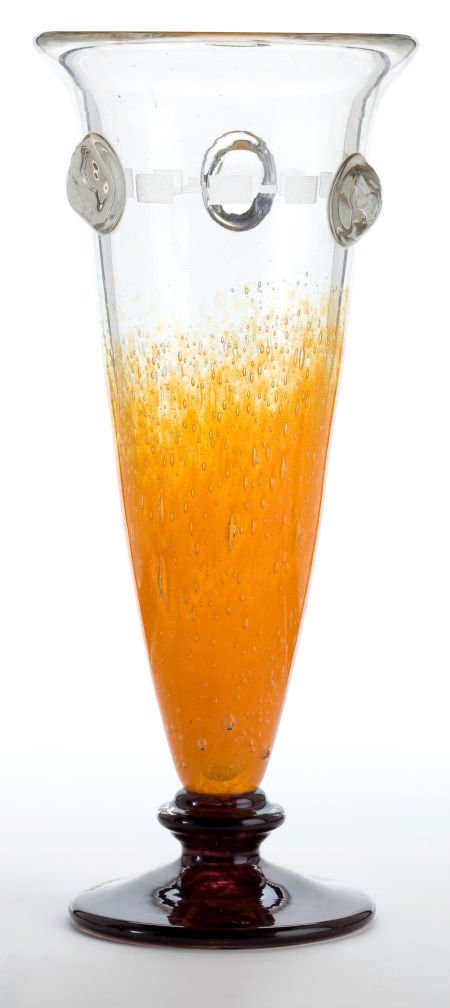 CHARLES SCHNEIDER GLASS VASE WITH APPLIED FOOTED: CHARLES SCHNEIDER GLASS VASE WITH APPLIED FOOTED BASE Vase on applied base with sandb