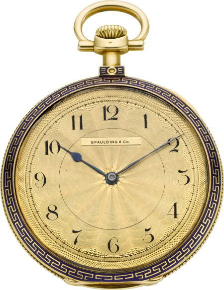 Patek Philippe Gold & Enamel Pocket Watch For Sp: Patek Philippe Gold & Enamel Pocket Watch For Spaulding & Co., circa 1910 Case: No. 259595