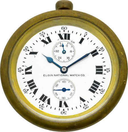 Elgin Father Time Deck Clock With Wind Indicator: Elgin Father Time Deck Clock With Wind Indicator, circa 1918 Case: brass deck clock casing
