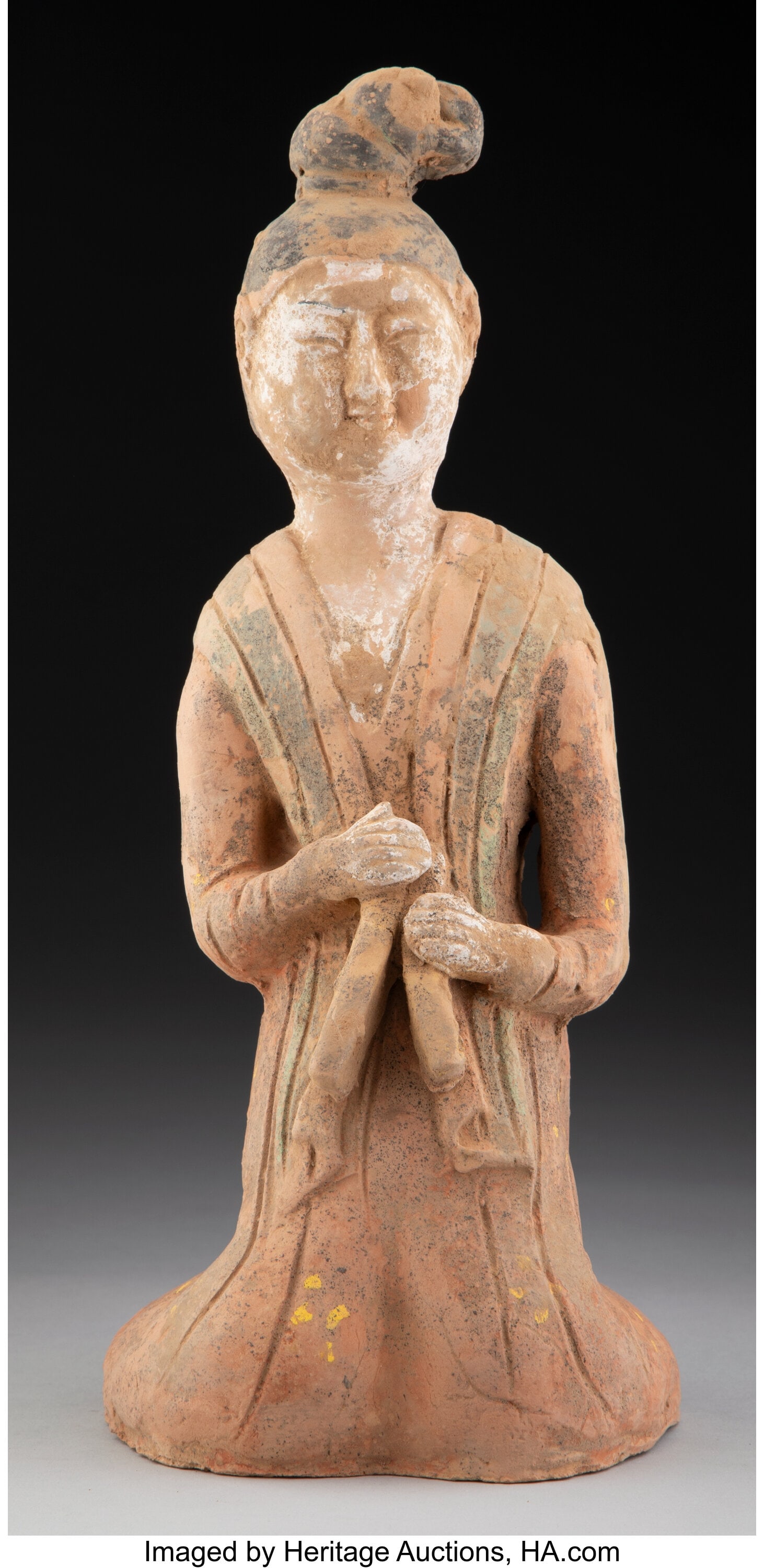 A Painted Pottery Kneeling Figure 11-5/8 x 4-1/2: A Painted Pottery Kneeling Figure 11-5/8 x 4-1/2 x 5 inches (29.5 x 11.4 x 12.7 cm) Collection of Jonathan Kern to Benefit Charity HID03101062020 © 2024 Her