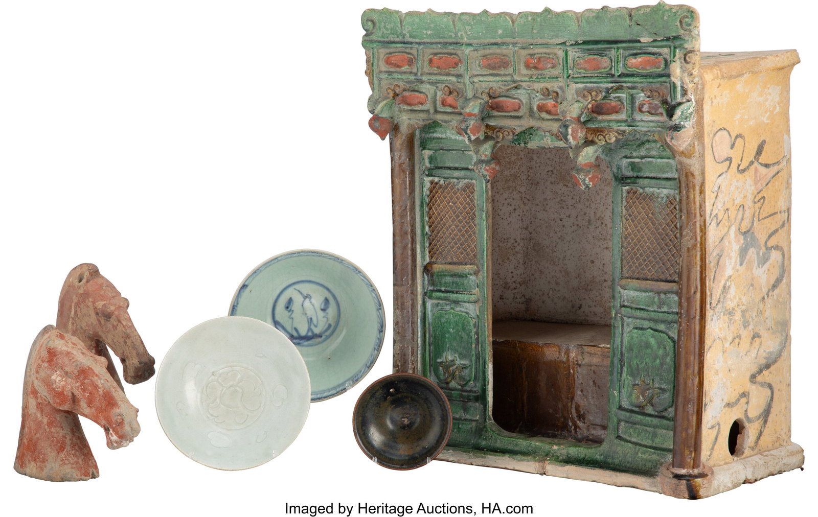 A Group of Six Asian Table Articles Marks: two-c: A Group of Six Asian Table Articles Marks: two-character mark 19 x 16 x 9-3/8 inches (48.3 x 40.6 x 23.8 cm) (tallest) The lot comprising: 3 bo