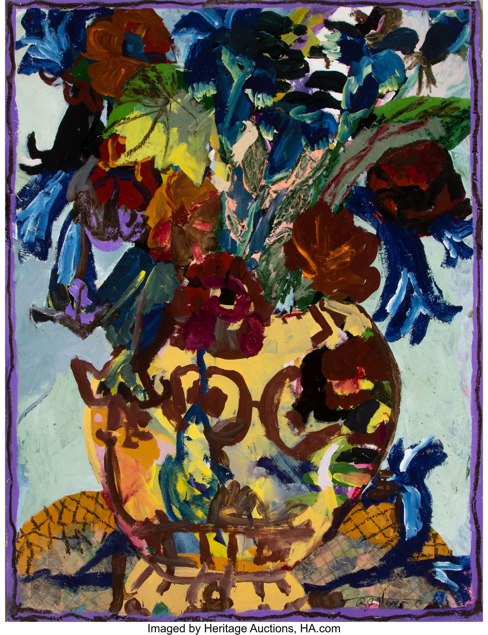 Roberto Juarez (b. 1952) Brown Arrangement, 1985: Roberto Juarez (b. 1952) Brown Arrangement, 1985 Acrylic and oil stick on paper 50 x 39 inches (127 x 99.1 cm) (sheet) Initialed and dated lower right