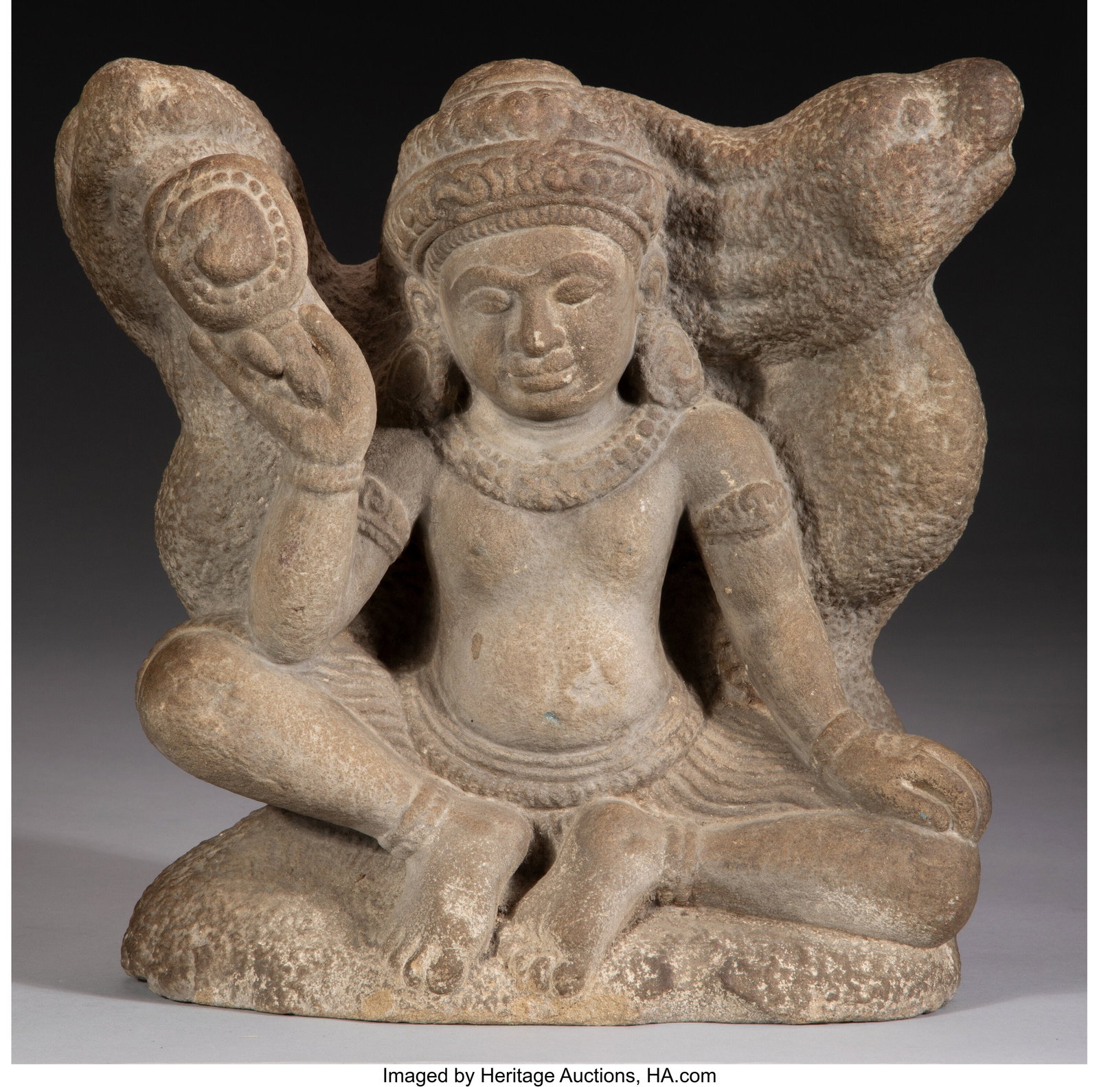 A Carved Stone Figural Group of a Deity 12 x 11-: A Carved Stone Figural Group of a Deity 12 x 11-1/2 x 4-1/4 inches (30.5 x 29.2 x 10.8 cm) Collection of Jonathan Kern to Benefit Charity HID03101062020 © 2