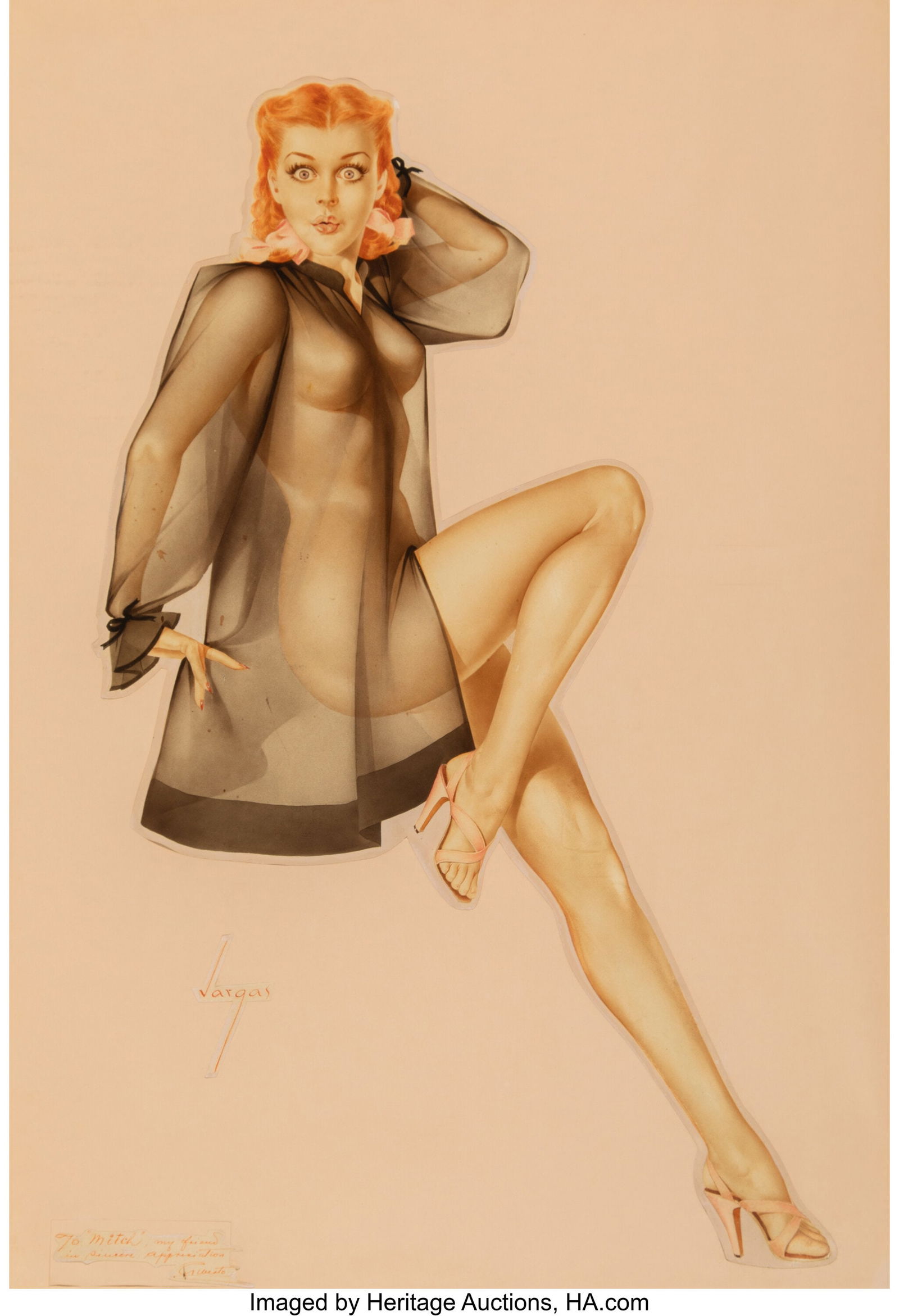 Alberto Vargas (Peruvian/American, 1896-1982) Ge: Alberto Vargas (Peruvian/American, 1896-1982) Getting lots of Gifts, Varga Girl calendar, December 1948 Watercolor on board with paper overlay 28-1/4 x 19-1/4 i