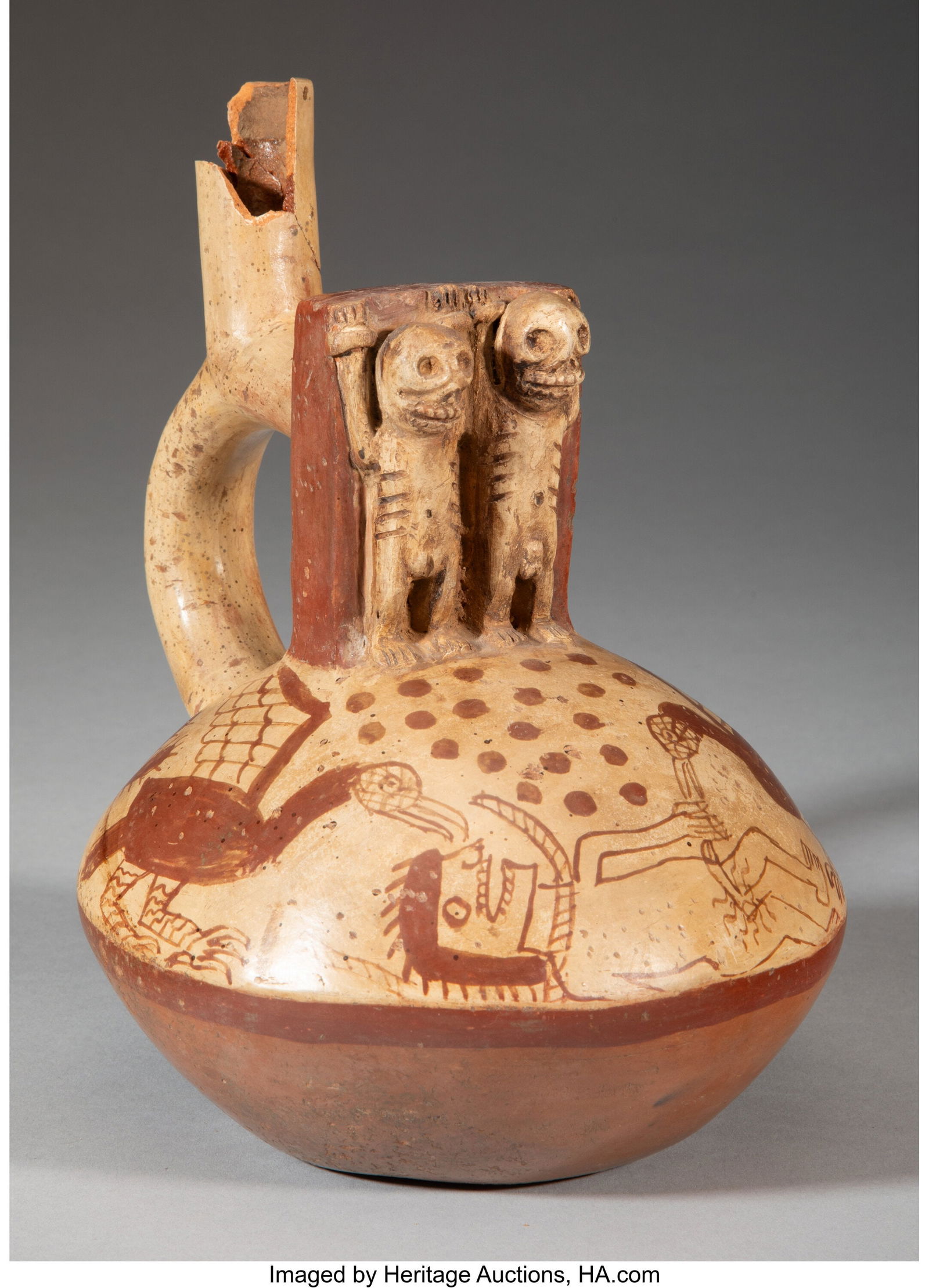 A Moche Stirrup Spout Vessel  Peru, c. 500 - 800 (1 of 4)