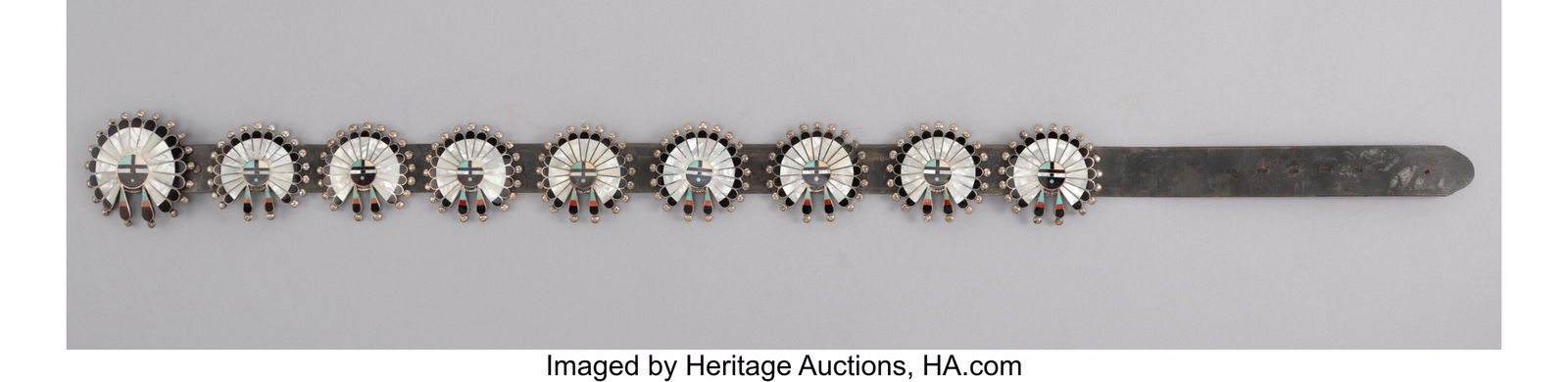 A Large Zuni Concho Belt  c. 1985  silver, turqu (1 of 1)