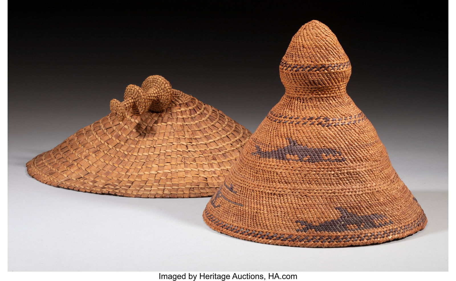 Two Northwest Coast Basketry Hats  c. 1920  ceda (1 of 3)
