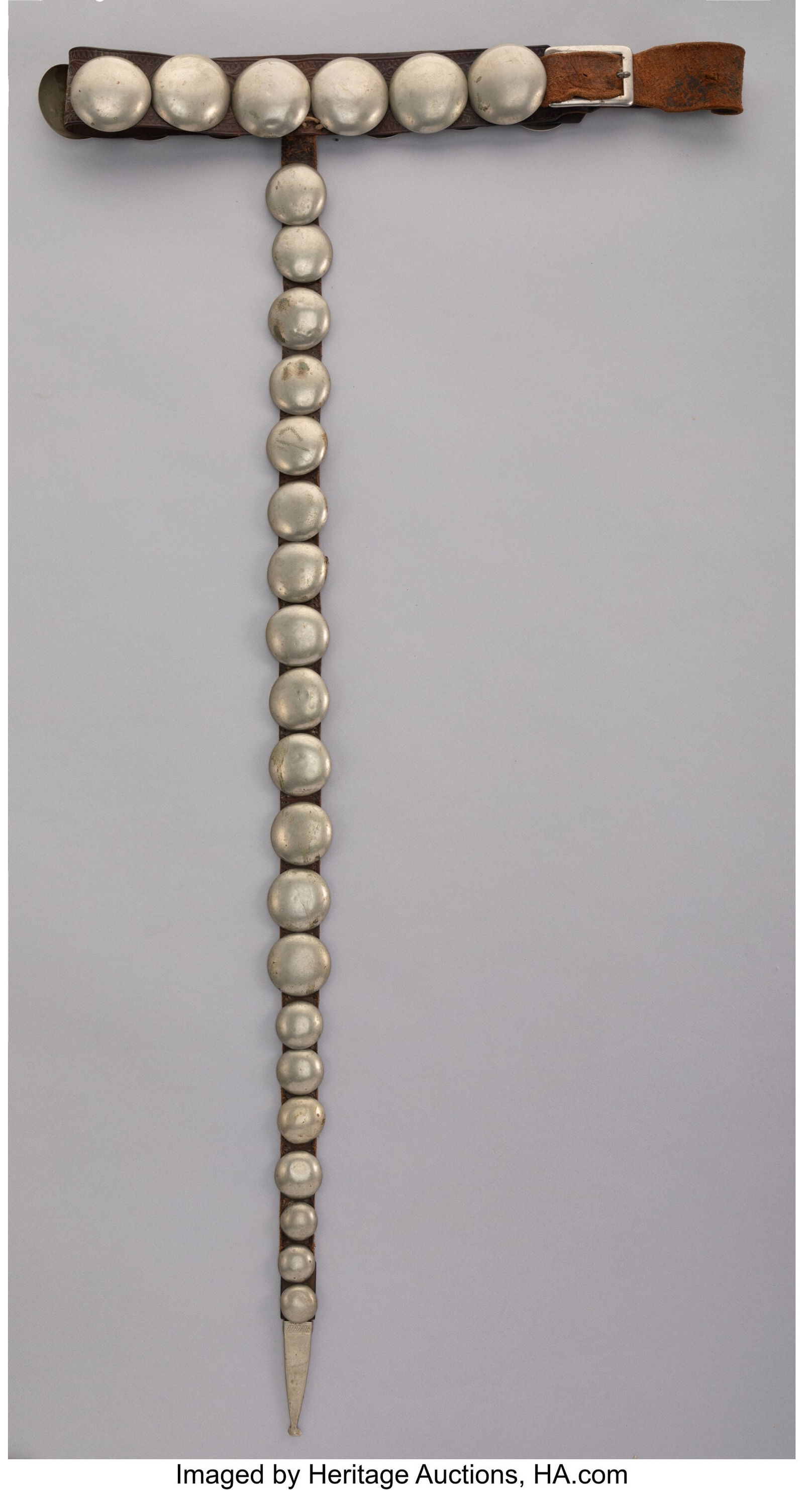 A Plains German Silver Conch Belt with Drop  c. (1 of 1)