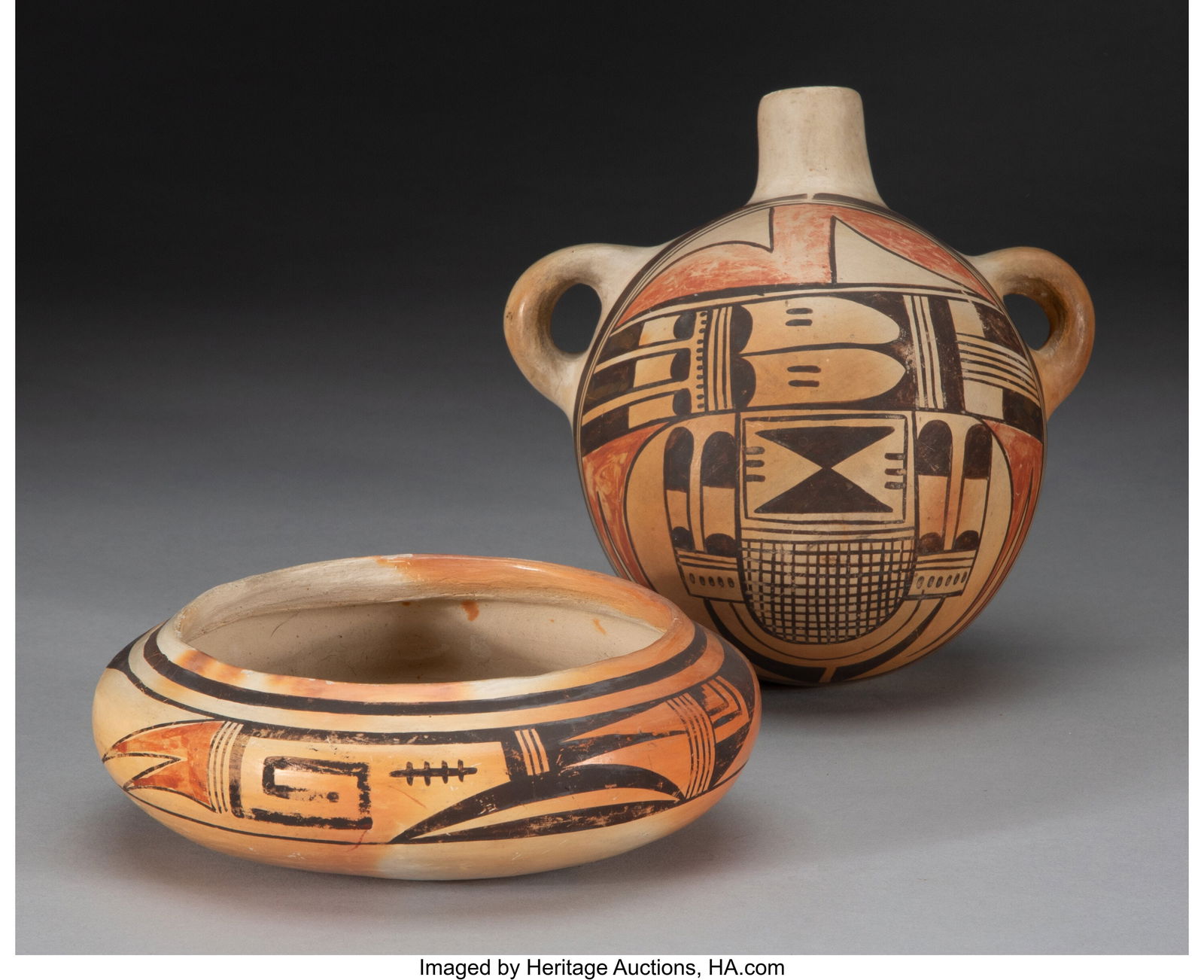 Two Hopi Polychrome Vessels   c. 1950  including (1 of 3)