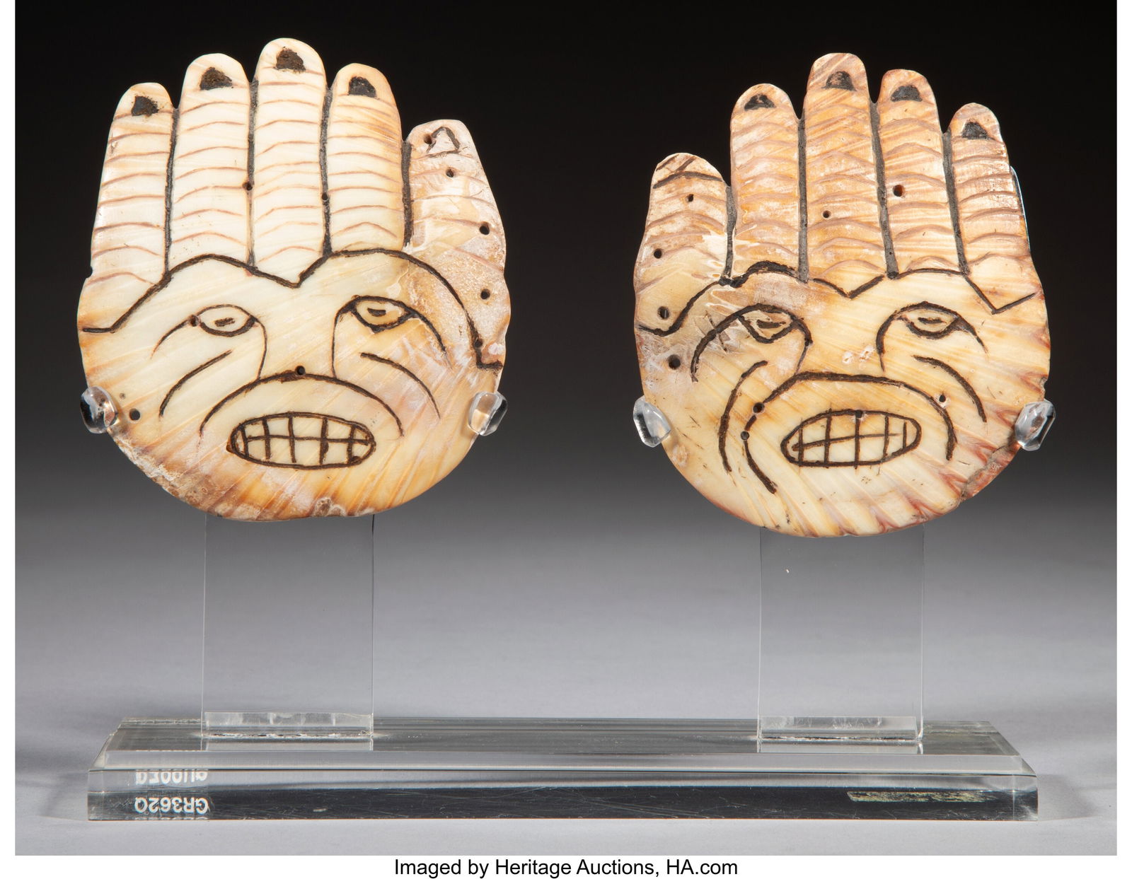 A Pair of Nazca Carved Shells  Peru, c. 100 BC - (1 of 3)