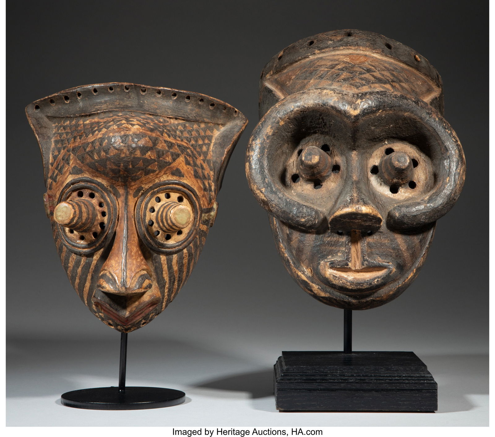 Two Kuba Masks   each with metal stand  Provenan (1 of 3)