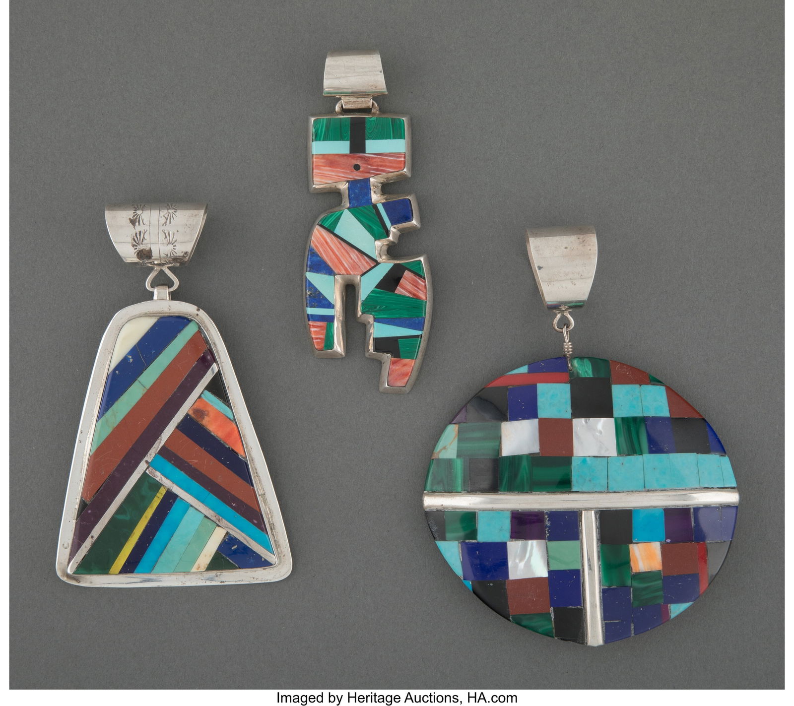 Three Large Navajo Pendants   c. 1980  one stamp (1 of 2)