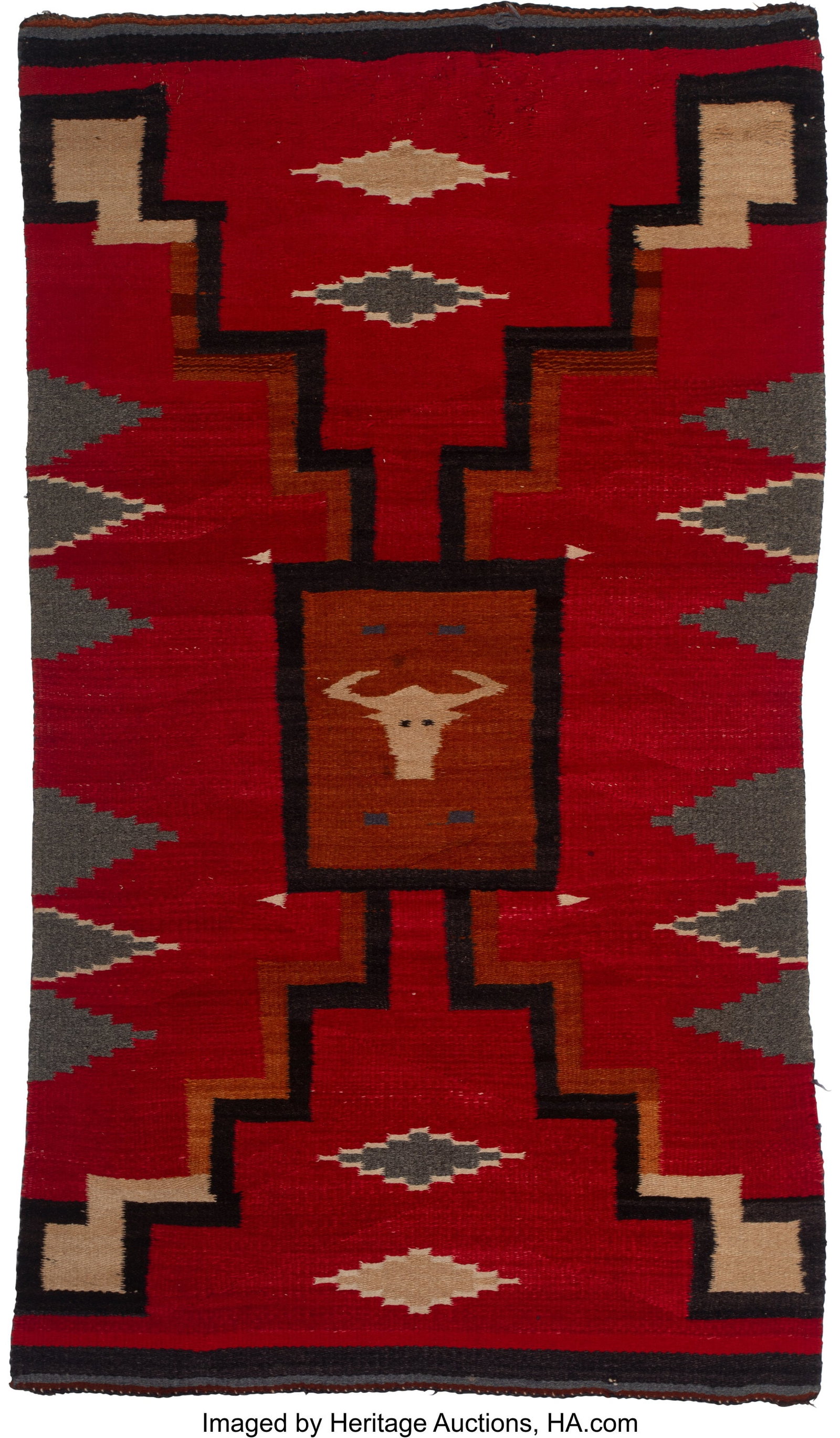 A Navajo Pictorial Rug native handspun wool, a: A Navajo Pictorial Rug native handspun wool, aniline dyes Dimensions: 49 &frac12; x 28 &frac14; inches HID03101062020 © 2024 Heritage Auctions | All Rights Rese