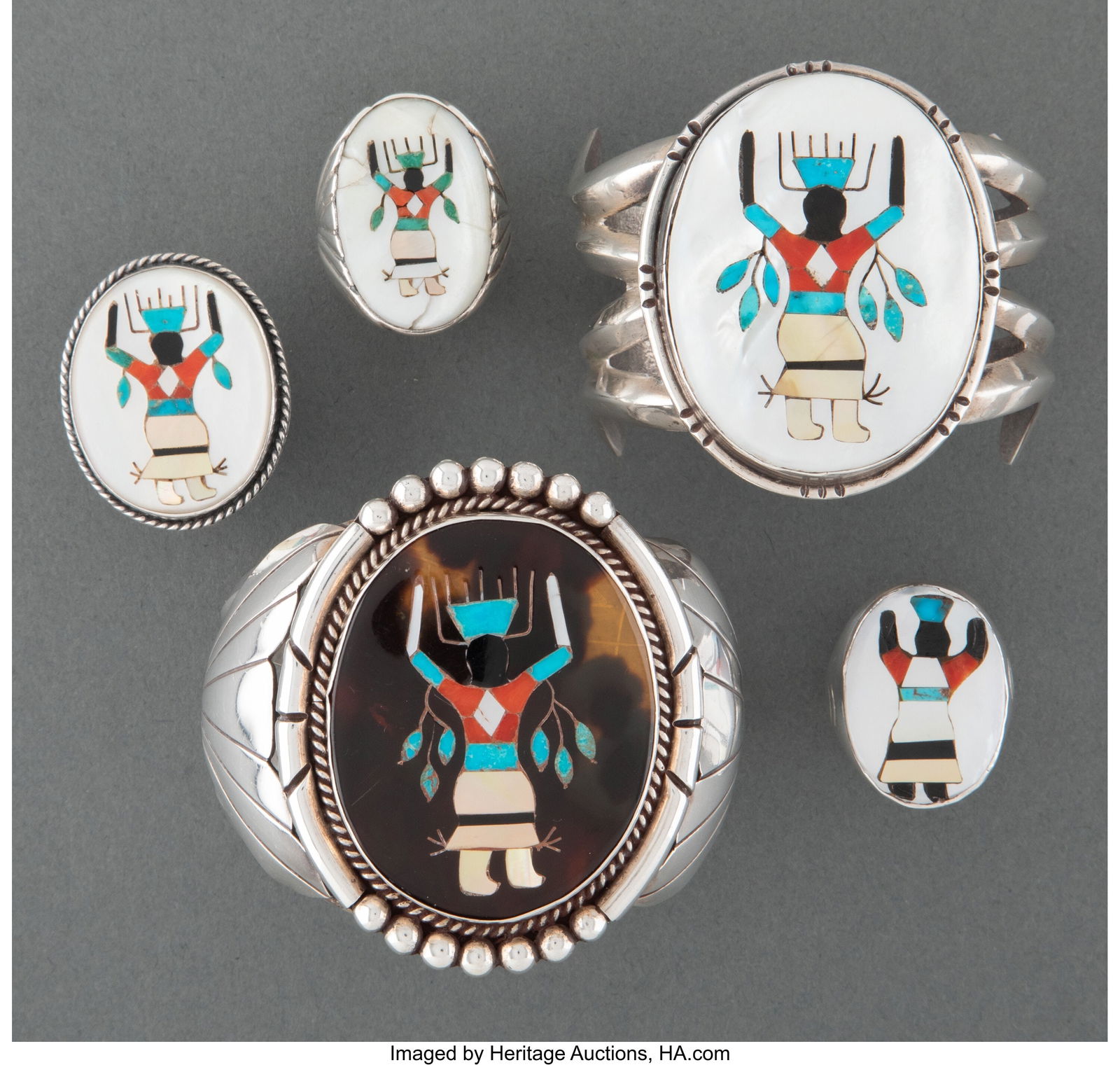Five Zuni Jewelry Items   c. 1975  including two (1 of 2)